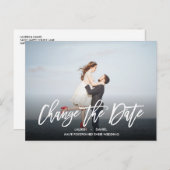 VERANDER DE DATUM Moderne kalligrafie landschapsfo Aankondigingskaart (Voorkant / Achterkant)