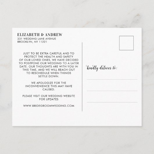 Verander de datum moderne kalligrafie script foto aankondigingskaart (Achterkant)