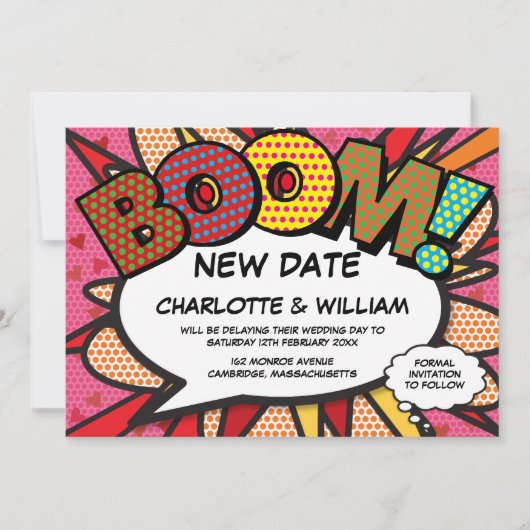 Verander de datum moderne roze leuke strip save the date (Voorkant)