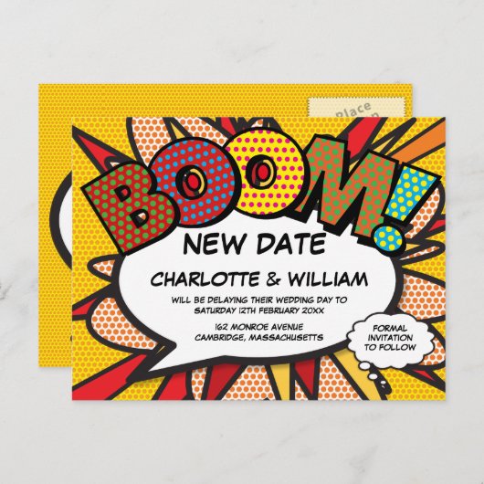 Verander de datum Nieuwe datum Modern leuk stripve Briefkaart (Voorkant / Achterkant)