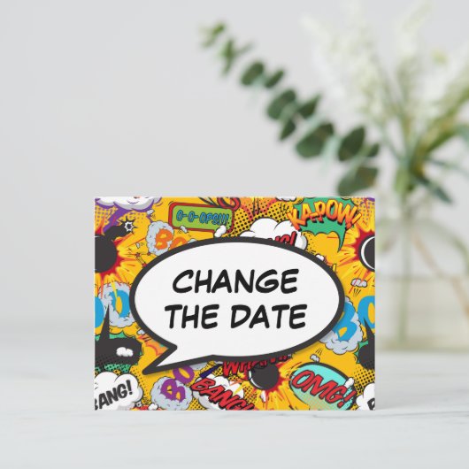 Verander De Datum Nieuwe Plan Moderne Pret Comic Briefkaart (Staand voorkant)