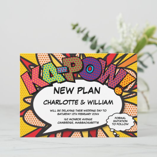 Verander de datum Nieuwe plan Moderne stripboek Save The Date (Staand voorkant)