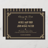 Verander de datum Retro Frame Art Deco Donkere kaa Save The Date (Voorkant / Achterkant)