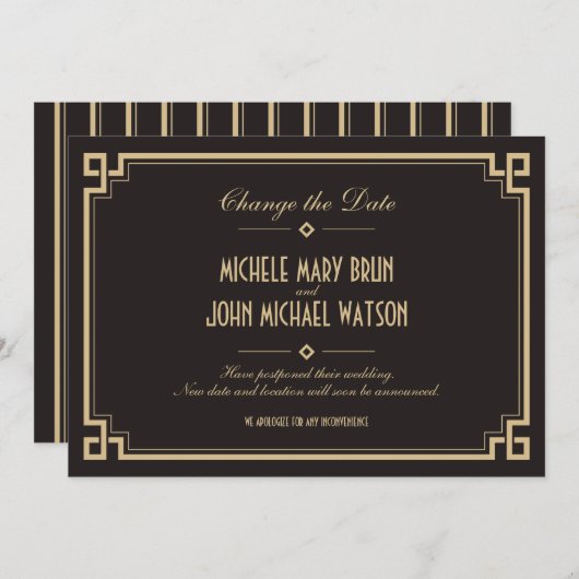 Verander de datum Retro Frame Art Deco Donkere kaa Save The Date (Voorkant / Achterkant)