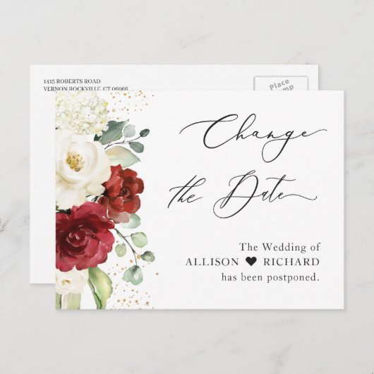 Verander de Datum Rode Witte Floral Eucalyptus van Briefkaart (Voorkant / Achterkant)