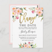 Verander De Datum Roze Bloem Goud Schrift Briefkaart (Voorkant / Achterkant)
