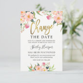 Verander De Datum Roze Bloem Goud Schrift Kaart (Staand voorkant)