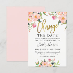 Verander De Datum Roze Bloem Goud Schrift Kaart