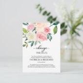 Verander de datum Roze bloemen Bruiloft Uitstel Briefkaart (Staand voorkant)