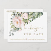 Verander de Datum Roze Blush Flowers Weddenschap Briefkaart (Voorkant / Achterkant)