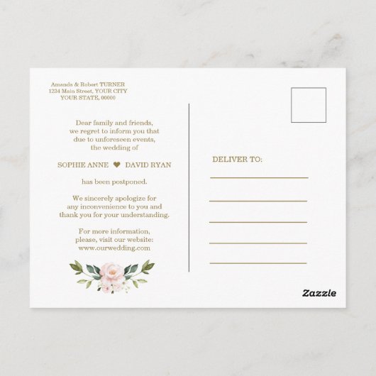 Verander de Datum Roze Blush Flowers Weddenschap Briefkaart (Achterkant)
