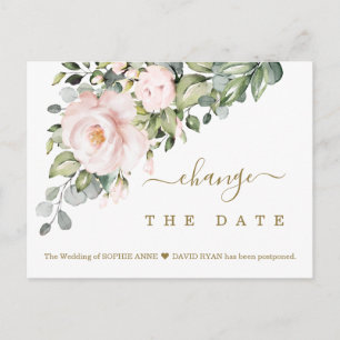 Verander de Datum Roze Blush Flowers Weddenschap Briefkaart