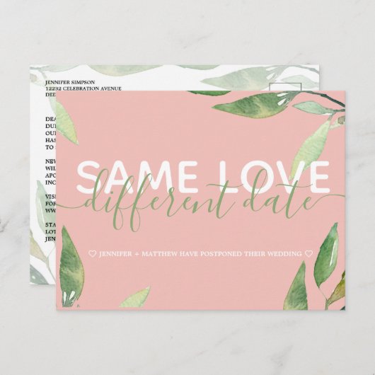 Verander de Datum Roze Botanische Weddenschap Aankondigingskaart (Voorkant / Achterkant)