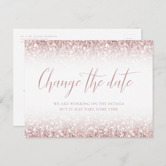 Verander de datum roze glitter vleermuis mitswa ui briefkaart (Voorkant / Achterkant)