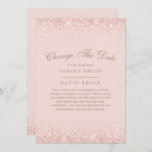 Verander De Datum Roze Goud Confetti Blozend Roze Save The Date (Voorkant / Achterkant)