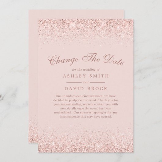 Verander De Datum Roze Goud Confetti Blozend Roze Save The Date (Voorkant / Achterkant)