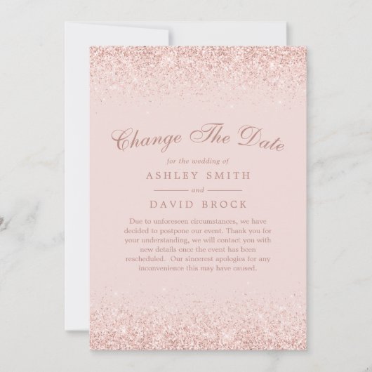 Verander de datum Roze Goud Confetti Blush Roze Save The Date (Voorkant)