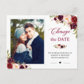Verander de Datum Rustic Burgundy Blush Floral fot Briefkaart (Voorkant)