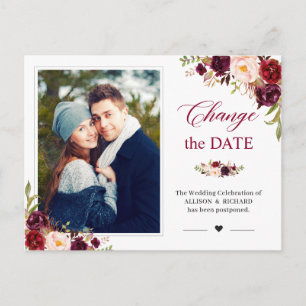Verander de Datum Rustic Burgundy Blush Floral fot Briefkaart