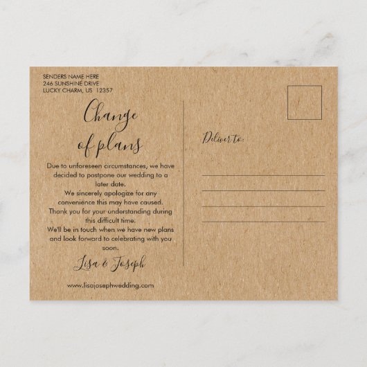 Verander de Datum Rustic Foto sparen de Datum Briefkaart (Achterkant)