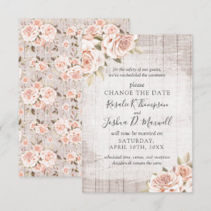 Verander de Datum Rustic Rozen hercheduled Wedding Kaart