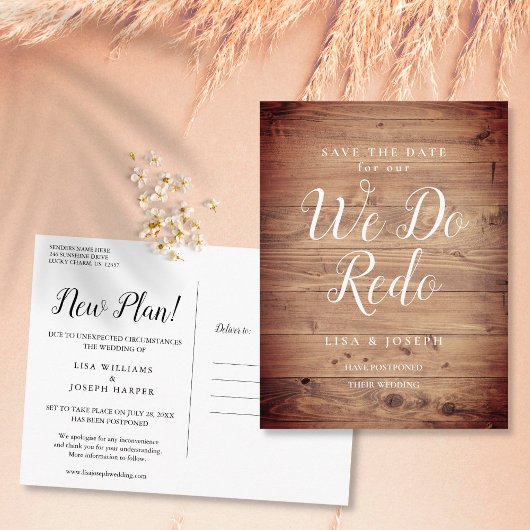 Verander de Datum Rustic wij doen opnieuw Uitgeste Briefkaart