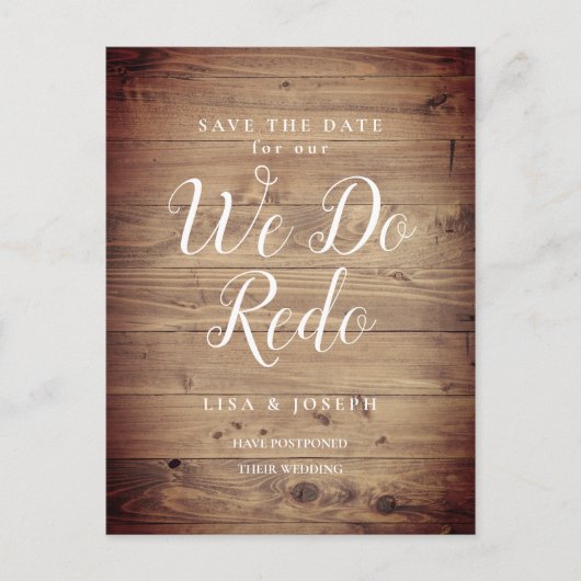 Verander de Datum Rustic wij doen opnieuw Uitgeste Briefkaart (Voorkant)