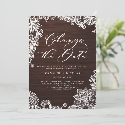Verander de Datum Rustic Wood Uitstel Kaart (Staand voorkant)