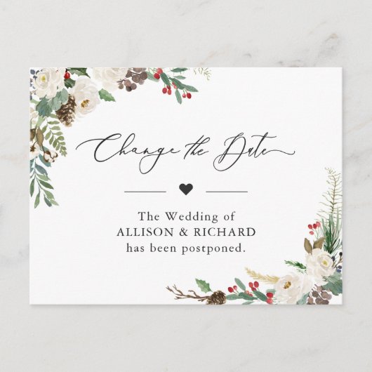 Verander de datum rustieke winter bloemstuk uitges briefkaart (Voorkant)