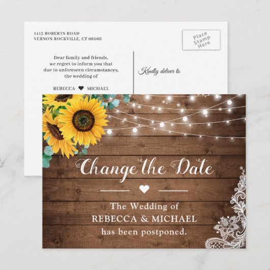 Verander de datum Rustieke zonnebloem slinger lich Briefkaart (Voorkant / Achterkant)