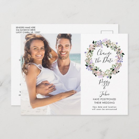Verander de datum script foto uitgestelde bruiloft briefkaart (Voorkant / Achterkant)