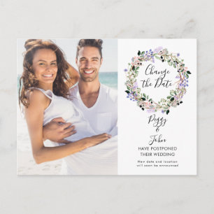 Verander de datum script foto uitgestelde bruiloft briefkaart