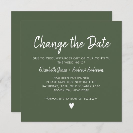 Verander de datum script Modern  Calligraphy Groen Aankondiging (Voorkant / Achterkant)