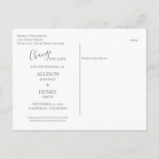 Verander de datum Sla de datum op Blauwe bloemen Aankondigingskaart (Achterkant)