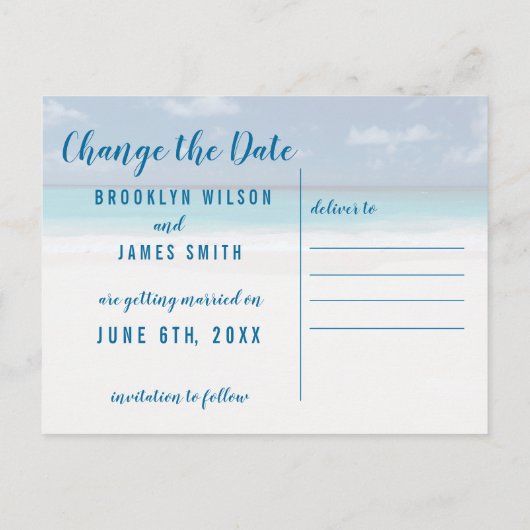 Verander de datum strand thema bewaar de datum aankondigingskaart (Achterkant)