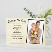Verander de Datum toevoegen Foto bruiloft Beige Pa Save The Date (Staand voorkant)