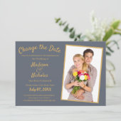Verander de Datum toevoegen Foto Weddenschap Grijz Save The Date (Staand voorkant)