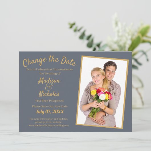 Verander de Datum toevoegen Foto Weddenschap Grijz Save The Date (Staand voorkant)