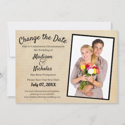 Verander de Datum toevoegen Foto Wedding Brown Par Save The Date (Voorkant)