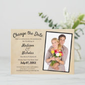 Verander de Datum toevoegen Foto Wedding Brown Par Save The Date (Staand voorkant)