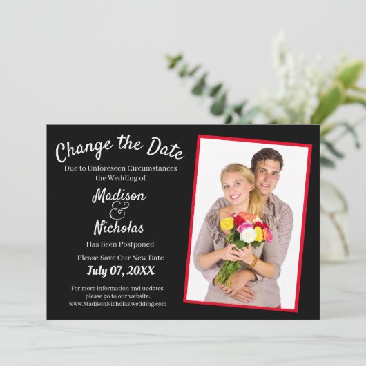 Verander de Datum toevoegen Fotobruiloft uitgestel Save The Date (Staand voorkant)