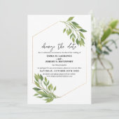 Verander de datum trouwdatum groen en gouden kader save the date (Staand voorkant)