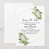 Verander de datum trouwdatum groen en gouden kader save the date (Voorkant / Achterkant)