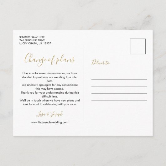 Verander de datum Uitgesteld Geannuleerd Chic Roos Briefkaart (Achterkant)