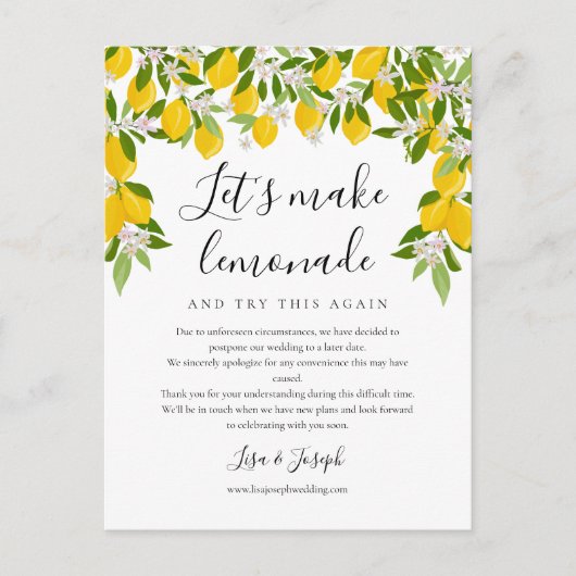 Verander de Datum Uitgesteld Geannuleerd Citroenen Briefkaart (Voorkant)