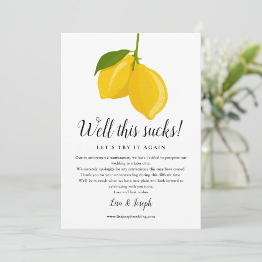 Verander de datum uitgesteld geannuleerd citroenen kaart (Staand voorkant)