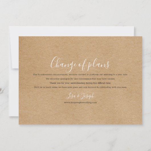 Verander de datum uitgesteld geannuleerd Rustic Bo Kaart (Achterkant)