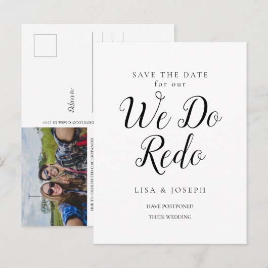 Verander de Datum Uitgesteld We doen Redo Foto Aankondigingskaart (Voorkant / Achterkant)