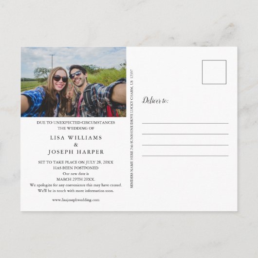 Verander de Datum Uitgesteld We doen Redo Foto Aankondigingskaart (Achterkant)