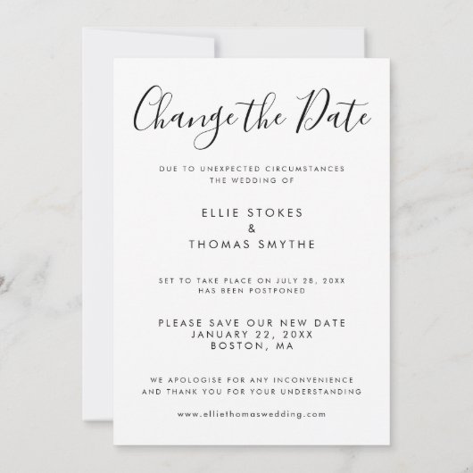 Verander de datum uitgestelde bruiloft script foto save the date (Achterkant)